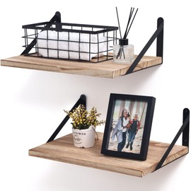 Floating Shelves for Wall, 12 Inch Deep Floating Shelves Set of 2, 16W x 12D Rustic Farmhouse Shelves Wide Display Ledges for Living Room Kitchen Bathroom Bedroom - Carbonized Black