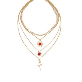 KONFEN Women Layered Boho Necklace, Unique Geometric Pendant Snake Flat Chain Choker, Vintage Star/Flower/Heart Necklace Blade Chain Jewellery Gifts for Lover(4 Style, Gold/Silver)