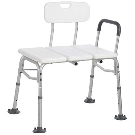 Tub Transfer Bench and Shower Chair with Non Slip Aluminum Body, Shower Chair with Backrest & Padded Armrest, Adjustable Seat Height, Holds Up to 300 Lbs, Bath and Shower Safety, Transfer Bench