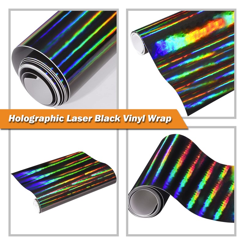 Holographic Laser Black Chrome Vinyl Sheet Car Wrap Film Self