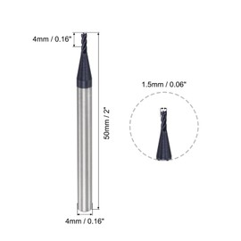 sourcing map Square Nose End Mill, 1.5mm Tip Dia Solid Carbide AlTiN Coated CNC Router Bits 4 Flute Spiral Milling Cutter HRC45 with 4mm Shank 50mm (2-inch) Length, 2pcs