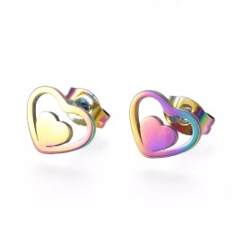 Unbranded Stainless Steel Stud Earrings Earring Backs Heart Heart 7.5x10mm A169