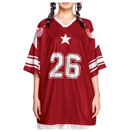 SOLY HUX Women's Jersey Shirts Y2K Graphic Tees Streetwear Cute Football Jerseys Oversized T-Shirt Tops Red Graphic L