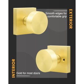 Gold Passage Door Knob, Brass Closet Door Handles Without Lock,2 Pack Door Knob Set for Hallway