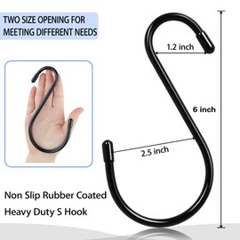 DINGEE 6 Pack Large S Hooks, Rubber Coated, Heavy Duty Non Slip, Black Vinyl Coated Closet S Hooks for Hanging Plants, Jeans, Pot, Pan, Garden, Bird Feeders