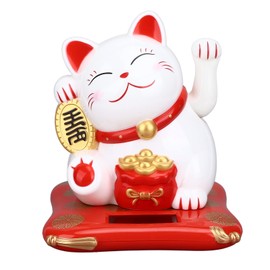 WOHPNLE Solar Waving Cat, Lucky Cat Solar Powered Waving Cat Feng Shui Fortune Good Luck Wealth Welcoming Cats Home Display Car Decor(White)