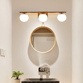 YHTlaeh New Bathroom Vanity Light Fixtures 3 Lights Brushed Brass Glass Shade Modern Wall Bar Sconce Over Mirror