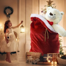 FITNISSFTW Extra Large Santa Gift Bag, 5.9ft*4.9ft Jumbo Santa Sack, Red Velvet Christmas Bag with White Fake Fur Hemming Decoration, Gift Wrapping for Big Gifts, TV, Gaming Chair and Bike