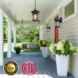 VIANIS Large Outdoor Pendant Lights for Porch, Black Hanging Light Fixture, 100% Aluminum Waterproof Anti-Rust Ceiling Lighting for House, Outside Hanging Lantern for Porch, Garden, Garage, 1-Light