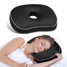 Ear Piercing Pillow for Side Sleepers with an Ear Hole for CNH and Ear Pain Ear Inflammation Pressure Sores, Cotton and Polyester Adjustable Filling Washable and Adjustable Ear Guard Pillow, Black