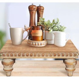 Felt Creative Home Goods Decorative Wood Risers for Decor | Tiered Tray Stand | Farmhouse Beaded Riser Stand for Decor | Wooden Pedestal Stand Large 12x16 Beaded Tray for Kitchen Coffee Bar (Brown)