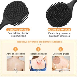 Cepillo para Cuerpo de Silicona, Cepillo de Limpieza de Espalda de Mango Largo, Cepillo Corporal de Baño para Masaje y Exfoliación de Piel y Cepillo para Lavar el Pel para Piel Seca y Mojada