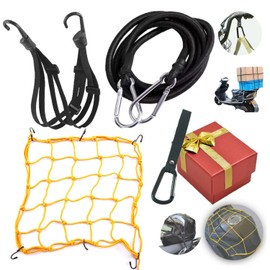 lozafot Redes Malla Moto Sujetar Casco Portabulto Cuerda Gancho,Cuerda para Sujetar Equipaje En Moto, 4 Piezas Cuerdas elásticas elásticas + Gancho pequeño