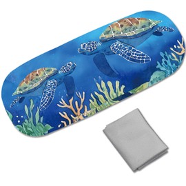 CREATCABIN Glasses Case Hard Shell Leather Sunglasses Case Portable Slim Glasses Case Clamshell Protective Case with Cleaning Cloth for Men and Women Tortoise 16.2 x 6.4 x 3.9 cm