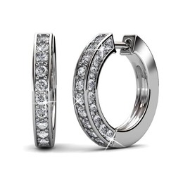 Cate & Chloe Viviana 18k White Gold Hoop Earrings with Crystals, Crystal Hoop Earrings for Women, Wedding Anniversary Jewelry