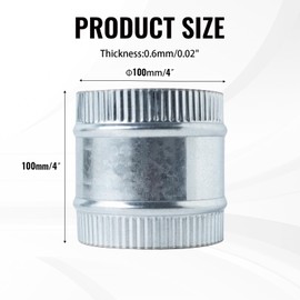 ZOWZEA 3 Inch Round Galvanized Steel Duct Connector - Metal Ventilation Pipe Coupler - Dryer Vent Hose Extension - HVAC Ducting Coupling for Straight Connection