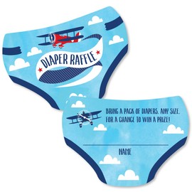 Big Dot of Happiness Taking Flight - Airplane - Diaper Shaped Raffle Ticket Inserts - Vintage Plane Baby Shower Activities - Diaper Raffle Game - Set of 24