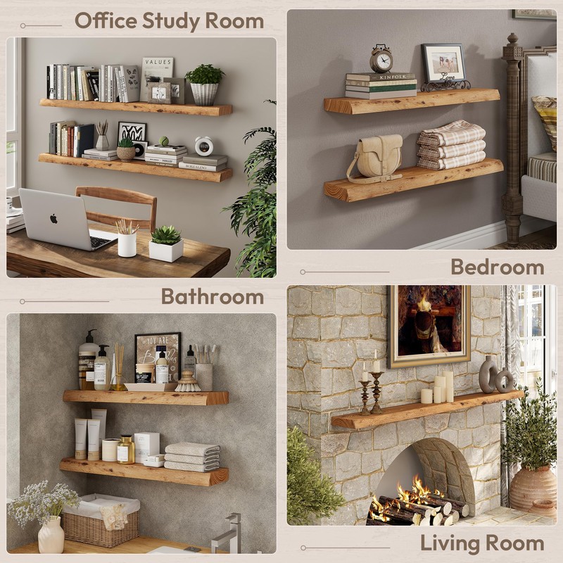 Marsmiles 36 inch Floating Shelves for Wall Elm Wood Live