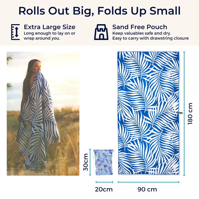 NewLyfe Sand Free Microfiber Beach Towel - Quick Dry, 180x90cm