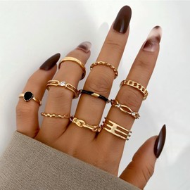 Stackable Rings for Women Dainty Gold Thumb Knuckle Rings Set Trendy Cute Stacking Finger Ring Pack Mixed Size (10)