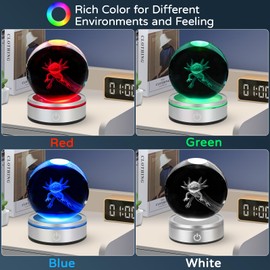 3D Axolotl Crystal Ball Night Light With LED Colorful Light Touch Base 3.15 In Glass Ball Lamp for Birthday Christmas, Cool Toy Gift for Boys Girls Kids Axolotl Figurines Home Decor