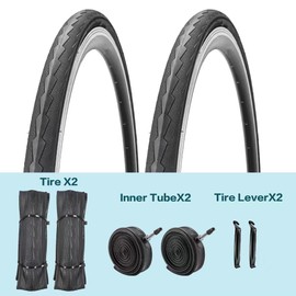 2 Pack 700x23C/25C/28C/35C/38C Bike Tires Plus Bike Inner Tubes Presta Valve 48mm or Schrader Valve 48mm Foldable Replacement Tires for Road Bicycle (700 X 28C 60TPI)