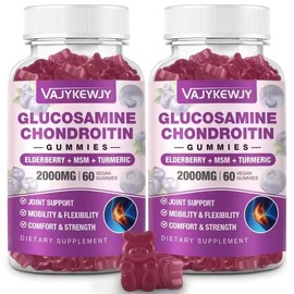 VAJYKEWJY 2 Packs 2000mg Glucosamine Chondroitin Gummies, Extra Strength Glucosamine with Chondroitin MSM & Turmeric, Joint Support Supplement, Antioxidant Immune Support - 120 Gummies
