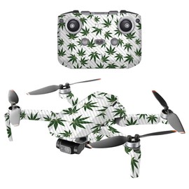 MightySkins Carbon Fiber Compatible with DJI Mini 2 Portable Drone - Pot Leaves Green | Protective, Durable Textured Carbon Fiber Finish | Easy to Apply and Change Styles | Made in The USA