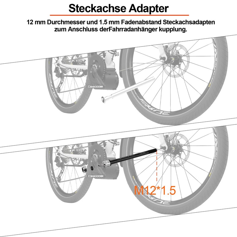Rhyhome Thru Axle Bicycle Trailer, M12 160-178 mm Thru Axle,