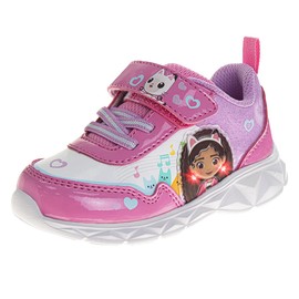 Gabby's Dollhouse LED Sneakers with Easy Strap - Gabbys Laceless Closure Lightweight Light up Kitty Cat Shoes - Pink White (Size 7 Toddler)