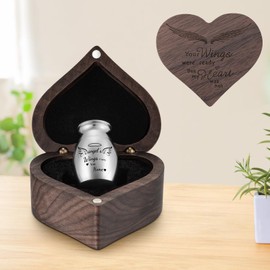 Dletay Small Keepsake Urns for Human Ashes Heart Shaped Box Mini Cremation Urns for Women Men 1.2 Inches Memorial Funeral Urn-Angel's Wing Carry You Home