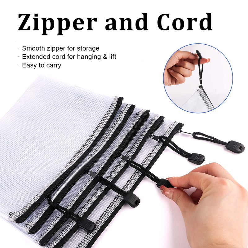 Pack of 5 Document Bags, A5 Document Bag with Zip,