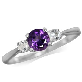 Silvershake Petite 5mm Round Shape Gemstone 925 Sterling Silver Eternity Promise Ring Jewelry for Women or Teens, 5.5, Sterling Silver Rhodium (White Gold Plated), Natural African Amethyst Topaz