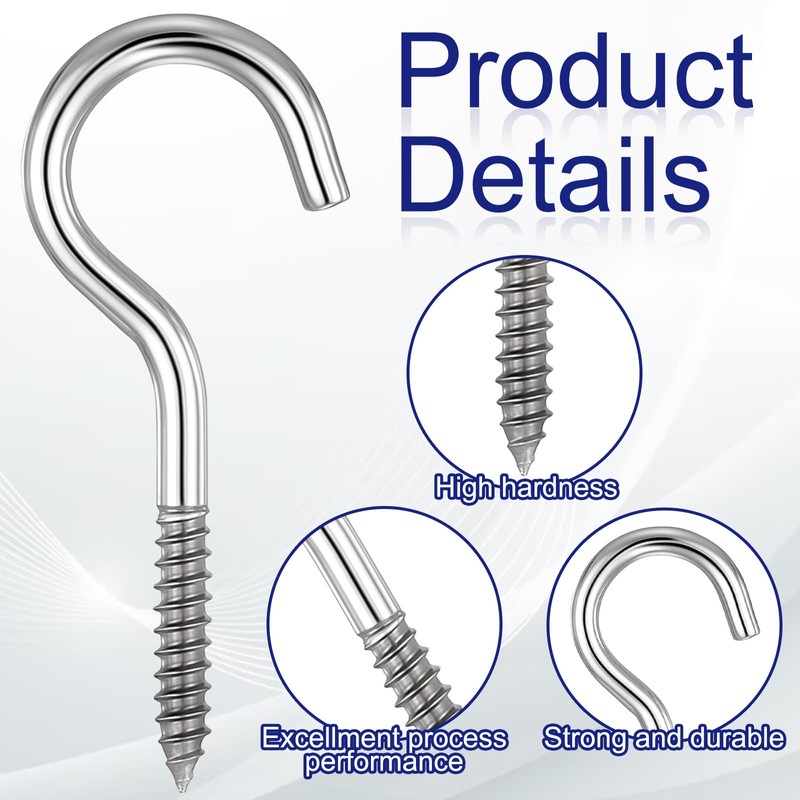10 Pack 304 Stainless Steel Screw Eyes, 2-1/2 Inch Heavy