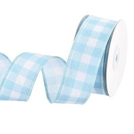 MECCANIXITY Light Blue Checkered Ribbon,1.5 Inch x 10 Yards Wired Edge Gingham Ribbon Farmhouse Plaid Ribbon for Gift Wrapping, DIY, Christmas Decoration and Bows Craft