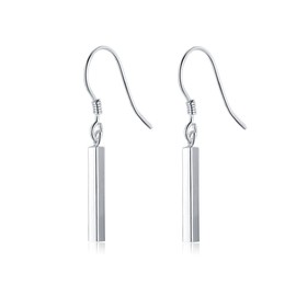 SLUYNZ 925 Sterling Silver Small Vertical Bar Drop Earrings for Women Minimalist Bar Drop Earrings (Silver)
