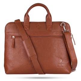 Cuero Estilo Leather Laptop Bag - Handcrafted Floater Leather, Compact & Stylish for Business, Office & Travel - Durable with Laptop Sleeve, Trolley Strap & Multiple Compartments.