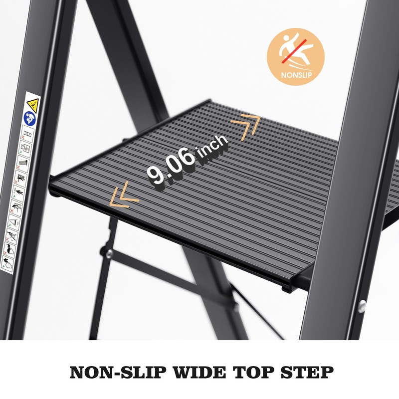 KINGRACK Aluminium 5 Step Ladder, Lightweight Step Stool with Non-Slip