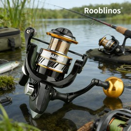 Rooblinos HM 5.2:1 Left Hand Spinning Reel Aluminium Hand Wheel Plastic Body Anti-Reverse System Line Twist PreventionSpool Capacity: 6000 Series
