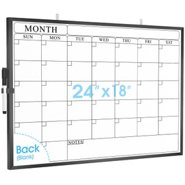 MaxGear MaxGear Dry Erase Calendar Board 24" x 18" Magnetic Monthly Double-Sided Calendar Whiteboard with Black Aluminum Frame for Wall, Classroom, and Office Use