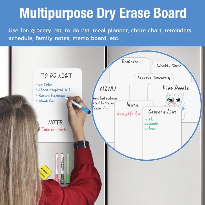 HOMiDEK Magnetic Whiteboard for Fridge, Refrigerator Dry Erase Board, Small