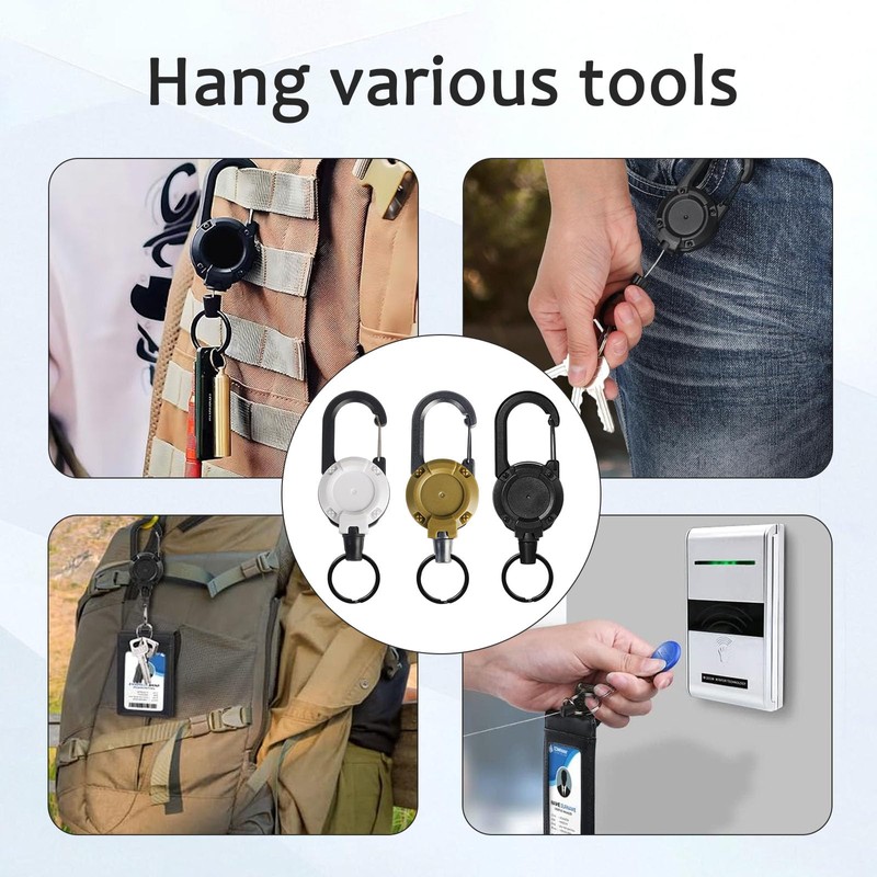 3 Pack Heavy Duty Retractable Keychain Retractable Lanyard with 60cm
