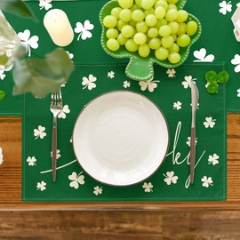 Artoid Mode Green Lucky Shamrock St. Patrick's Day Placemats Set of 6, 12x18 Inch Seasonal Spring Table Mats for Party Kitchen Dining Decoration