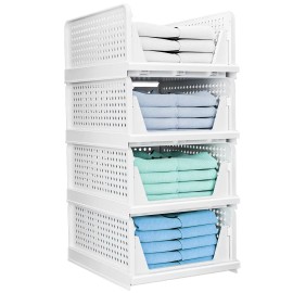 4 Pack Foldable Plastic Storage Box Closet Organizer Slide Rail Push-Pull Storage Basket Convenient Space-Saving Storage Bincolor: White Color