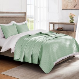 Exclusivo Mezcla Reversible Full Queen Quilt Bedding Set with Pillow Shams, Lightweight Quilts Queen Size, Soft Bedspreads Bed Coverlets for All Seasons - (Light Green, 90"x96")