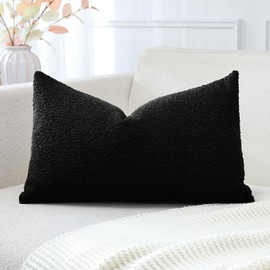 Artscope Pack of 1 Textured Boucle Cushion Covers Lumbar Pillow Cases Cozy Soft Decorative Couch Pillow Covers for Chair Sofa Bedroom Living Room Home Decor 30x50cm, Black