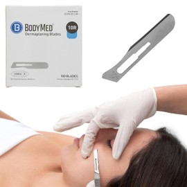 BodyMed Dermaplaning Blades #10R in Carbon Steel, 100 PCS - Disposable, Sterile Scalpel Blades for Estheticians, Facial Exfoliation, Hair Removal, Skin Care, Surgical & Podiatry Use