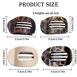 4PCS Leopard Print Flat Claw Clips for Thick Hair – Lay-Flat Hairpins for Women, Secure Hold Hair Clips, Luxurious Daily Styling Accessories Gift Set (Red, Green, Gray, Beige)