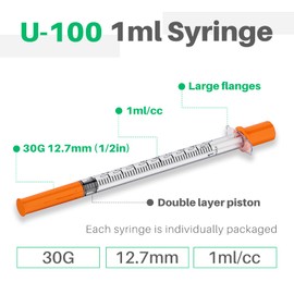 1ml/cc Syringes 30G 1/2 Inch (12.7mm) Lab Syringe, 25 Pack – Individually Sealed