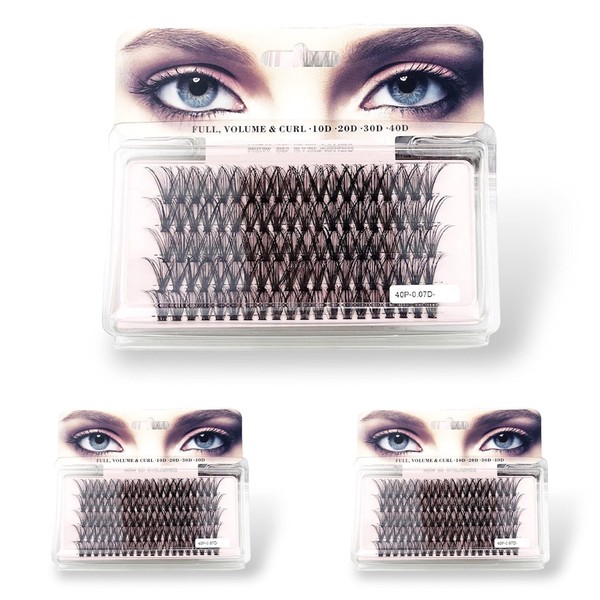 CB 300 Pcs/3 Trays, Individual Cluster Lashes, 0.07mm D Curl,